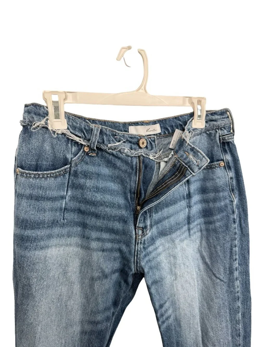 KanCan Angelina Slim Straight Jeans Womens 9 / 28 Blue Ankle Fringe High Rise